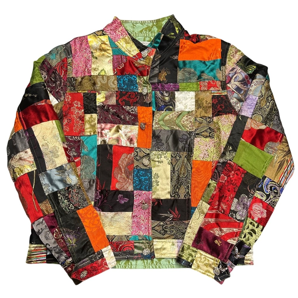 Grace Chuang Patchwork Jacket Multicolor Womens Large Floral Boho